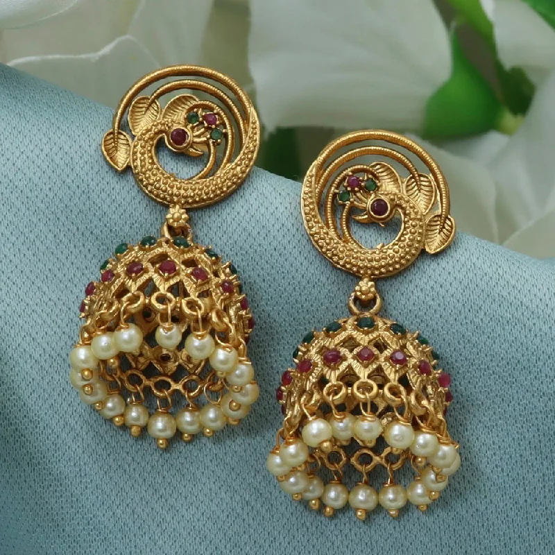 women’s sterling silver earrings-Diksha Collection Gold Plated Pota Stone Jhumkis Earrings