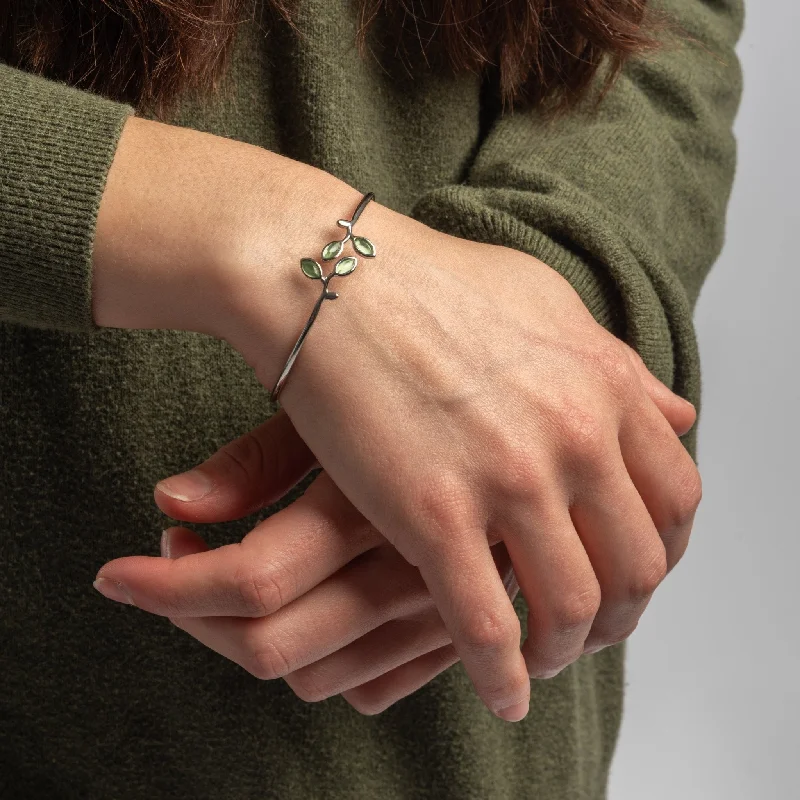 women’s adjustable gold bracelet-Olive Branch Sterling Silver Bangle