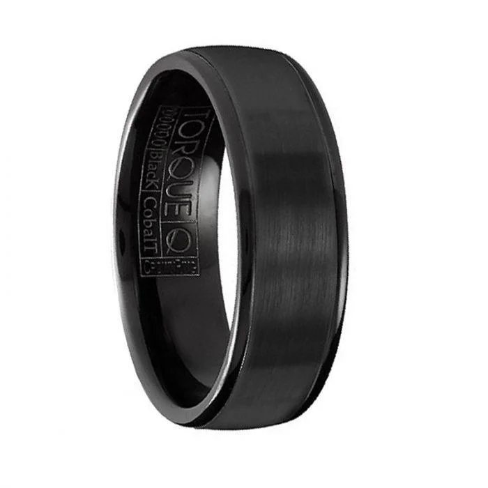 women’s floral engagement rings-Brushed Finish Men's Torque Black Cobalt Wedding Band Round Polished Edges - 7 mm