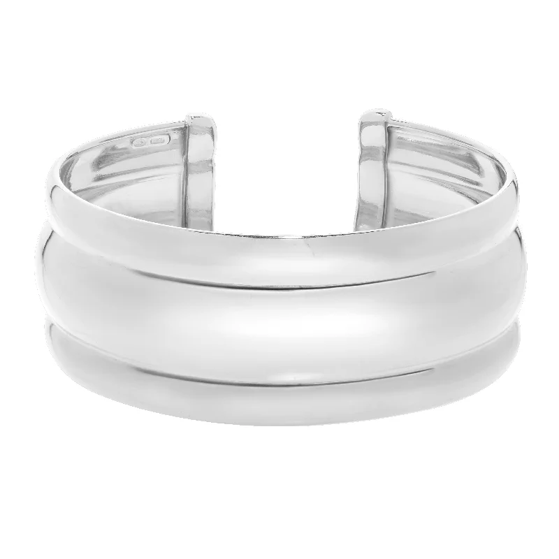 women’s simple gold bracelet-Silver Bold Ribbed Cuff