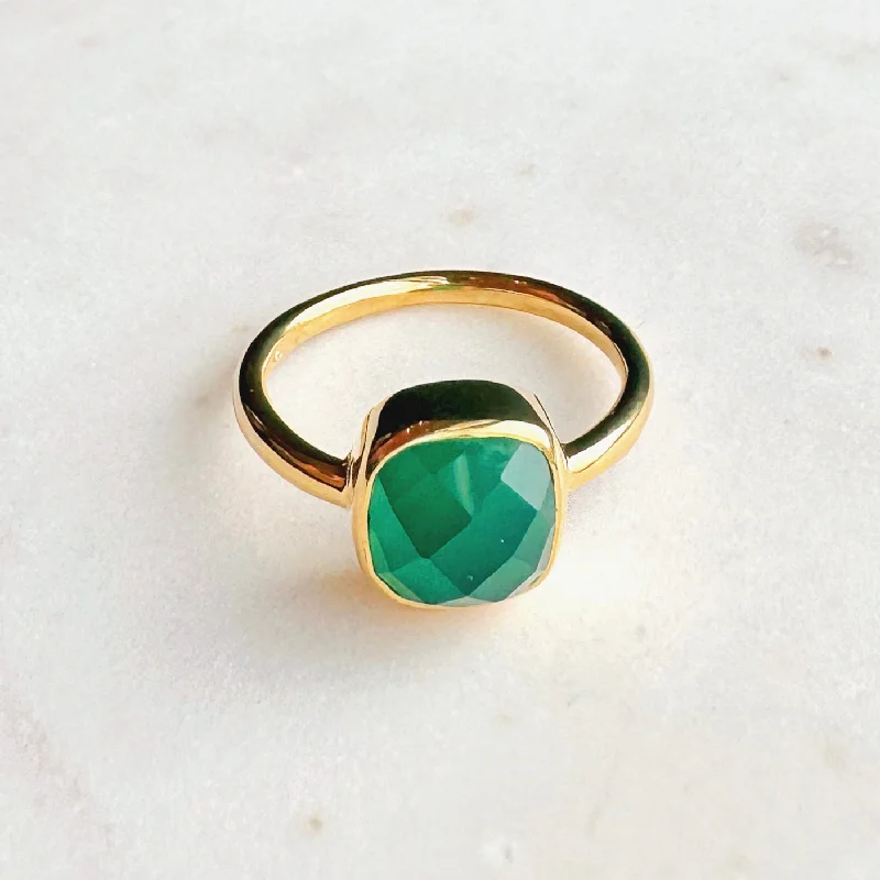 women’s diamond wedding ring-Faceted Square Semi-Precious Stone Vermeil Ring