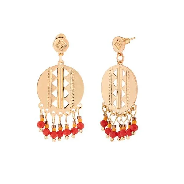 women’s sparkly diamond earrings-Urthn Red Beads Gold Plated Dangler Earrings