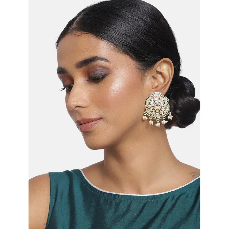 women’s bohemian earrings-Etnico18k Gold Plated Green Meenakari Kundan Pearl Stud Earrings for Women (E2939G)