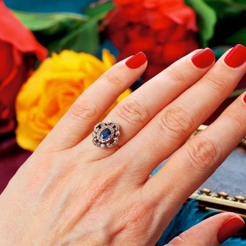 women’s floral gemstone ring-Fanciful Antique Sapphire & Diamond Cluster Ring