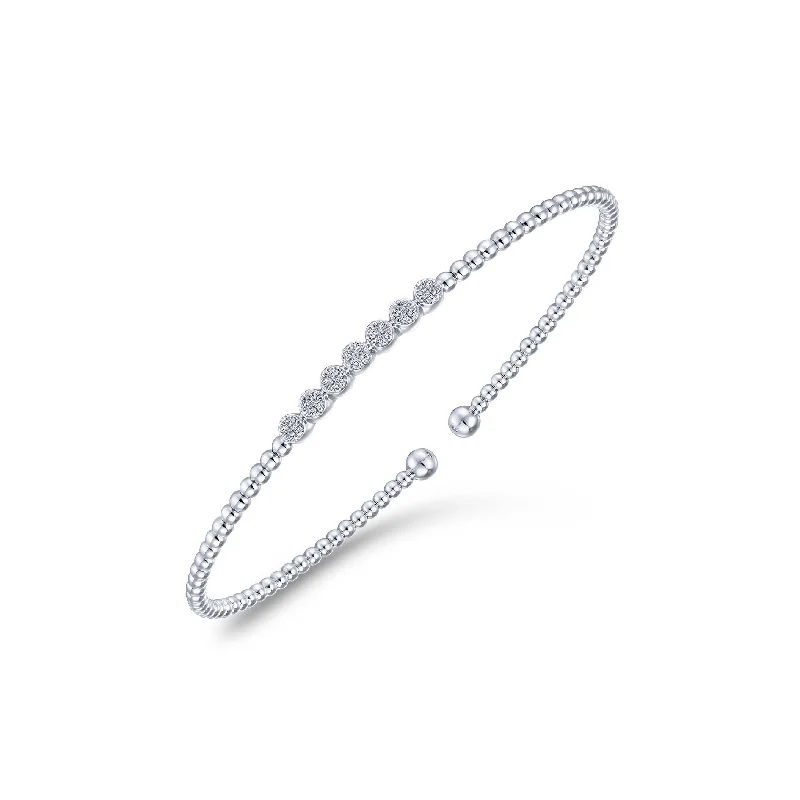 women’s charm and bead bracelet-14K White Gold Diamond Top Beaded Open Bangle