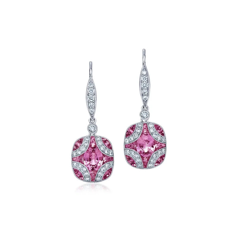 women’s luxury earrings-Argyle Small Drop Earrings with Pink Sapphires and Diamonds