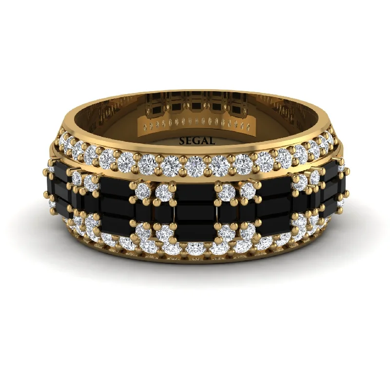 women’s gold band engagement rings-Baguette Black Diamond Eternity Wedding Band - Billy No. 7