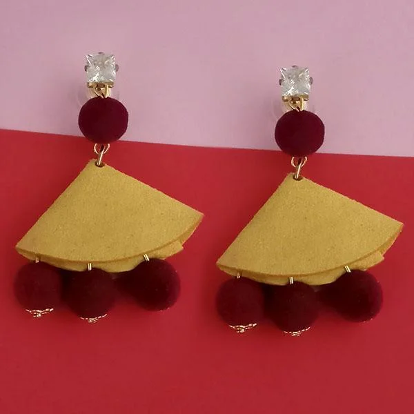 women’s hoop gold earrings-Kriaa Austrian Stone And Maroon Pom Pom Dangler Earrings - 1315513A