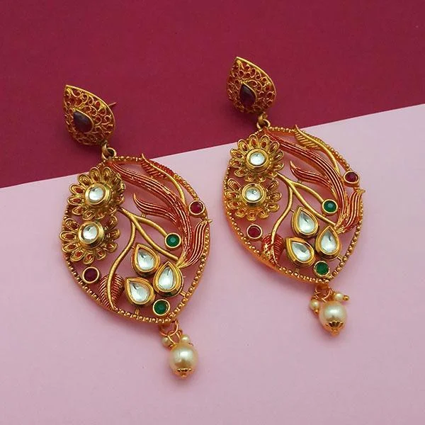 women’s butterfly-shaped earrings-Nikita Arts Gold Plated Stone And Maroon Meenakari Copper Matte Dangler Earrings - 1313123B