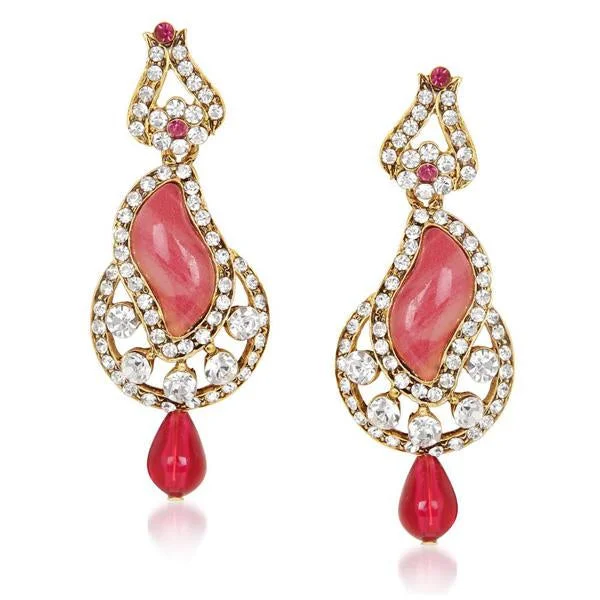 women’s gemstone drop earrings-Kriaa Pink Austrian Stone Drop Gold Plated Pack Of 6 Dangler Earring