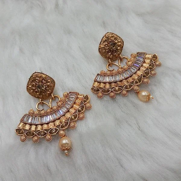 women’s pearl drop earrings-Kriaa AD Stone Gold Plated Dangler Earrings - 1313008A