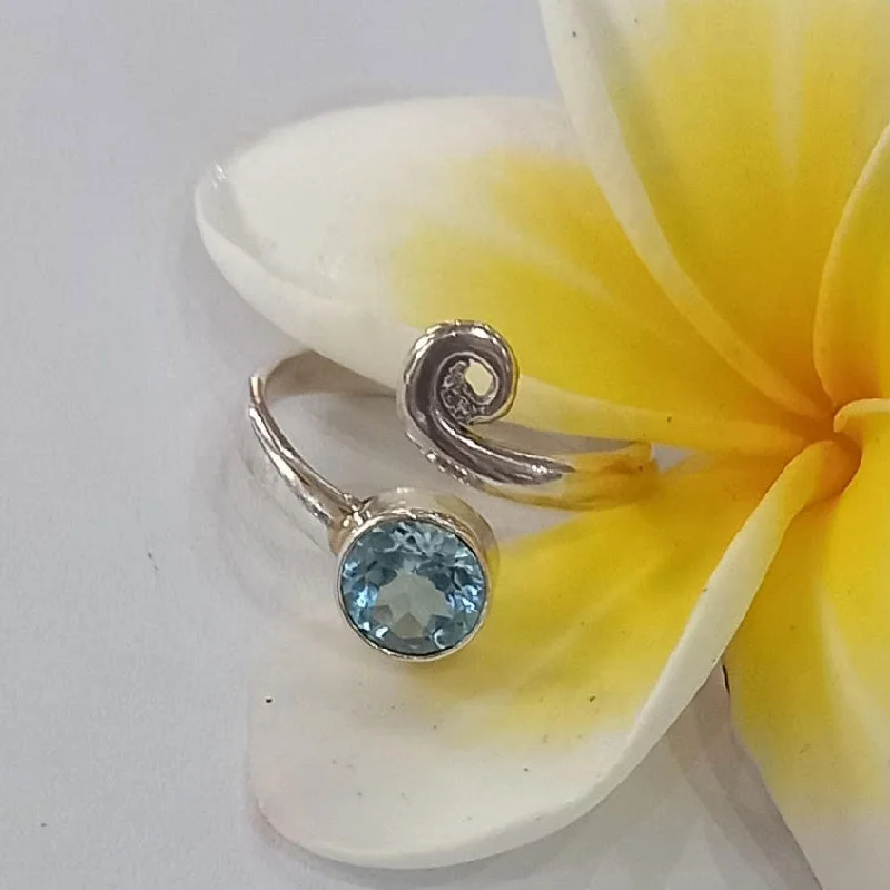 women’s sophisticated ring-Blue Topaz Spiral Adjustable Ring- Sterling Silver, Indonesia