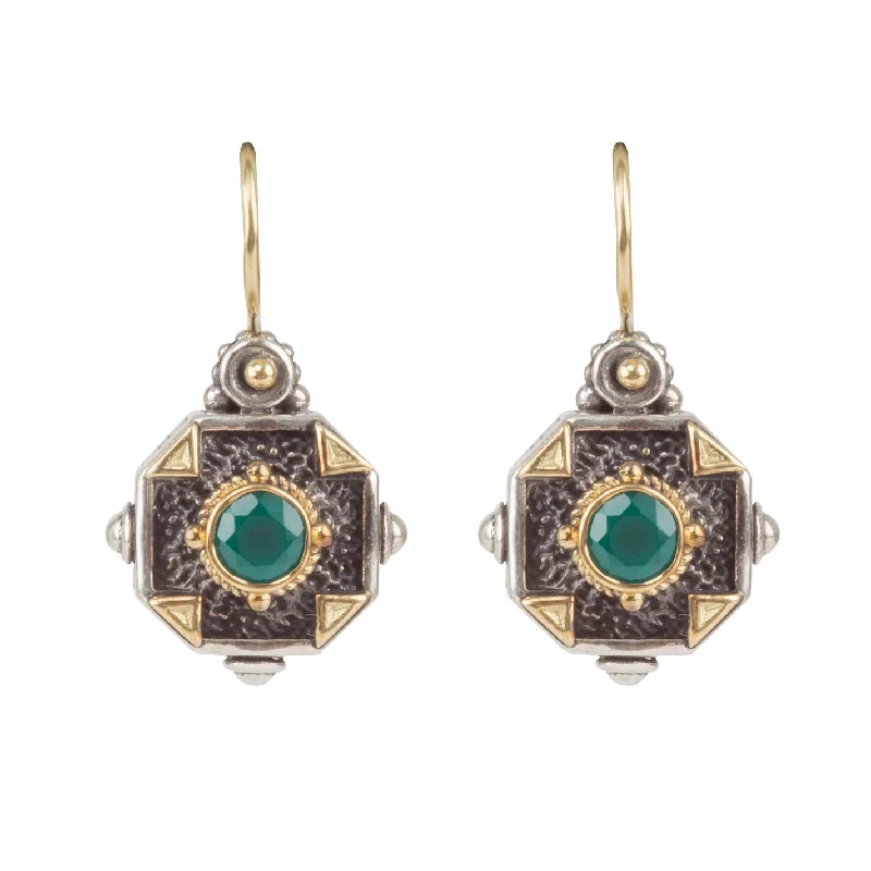 women’s bridal earrings-Sterling Silver and 18K Gold Green Agate Earrings