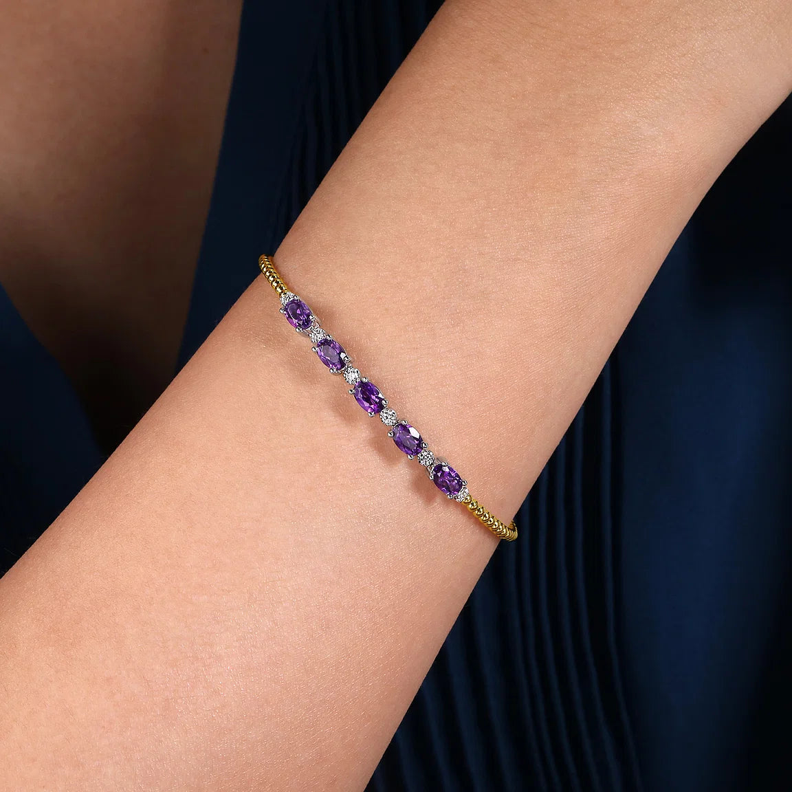 women’s charm bracelet-Violet Spark Amethyst Bangle