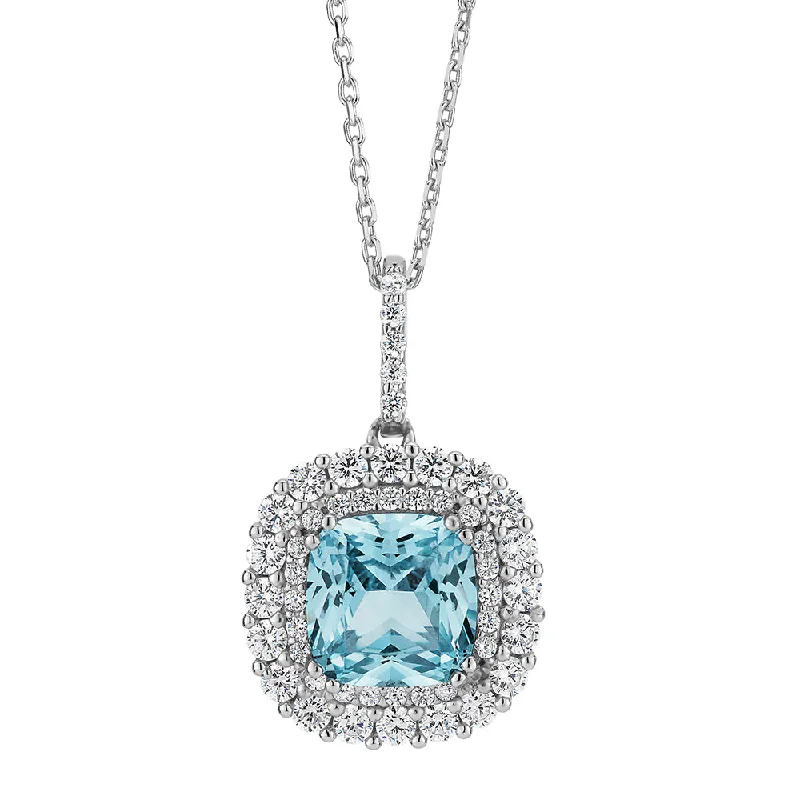 women’s bohemian necklace-Halo necklace with blue topaz simulant and 0.73 carats* of diamond simulants in sterling silver