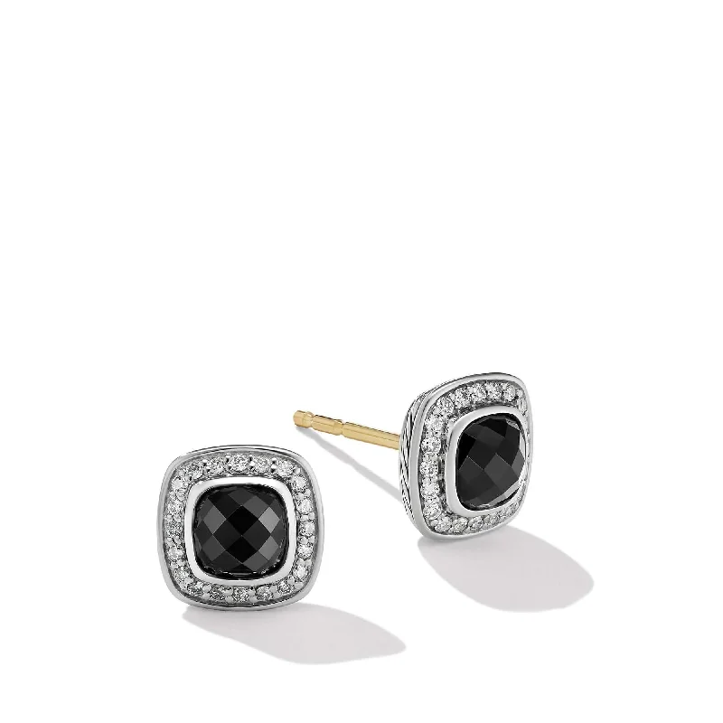 women’s modern earrings-Petite Albion Stud Earrings in Sterling Silver with Black Onyx and Pave Diamonds