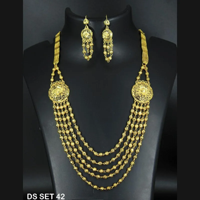 women’s layered gold necklace-Mahavir Forming Look Gold Plated beautiful Multi Layer Necklace Set  - DS SET 42