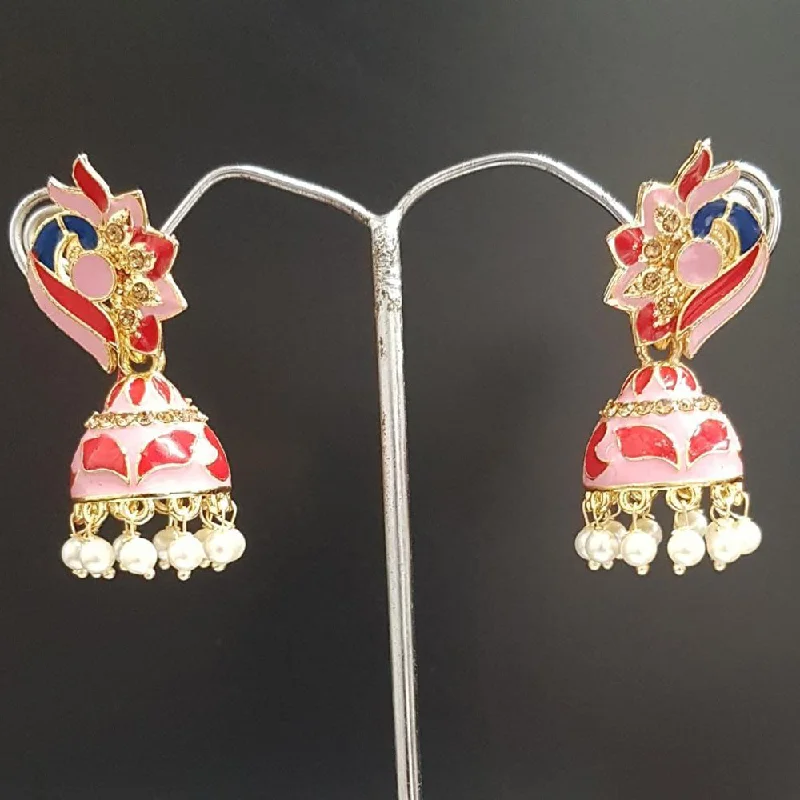 women’s bridal earrings-Shreeji Gold Plated Meenakari Earrings