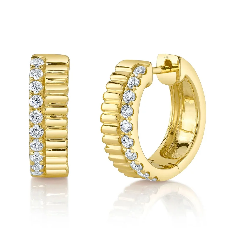 women’s rose gold earrings-Grooved Huggie Earrings with Diamonds