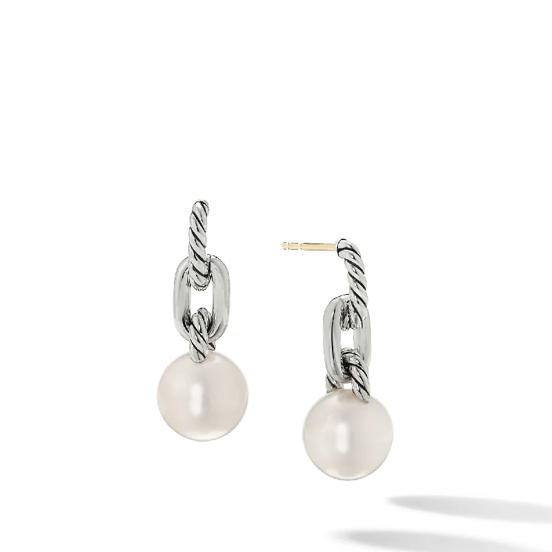 women’s halo earrings-DY Madison Pearl Chain Drop Earrings in Sterling Silver