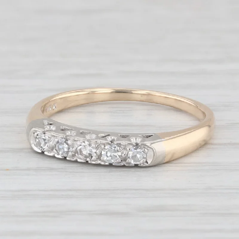 women’s solitaire with side stones engagement rings-Vintage 0.12ctw Diamond Wedding Band 14k Gold Size 5.75 Stackable Ring