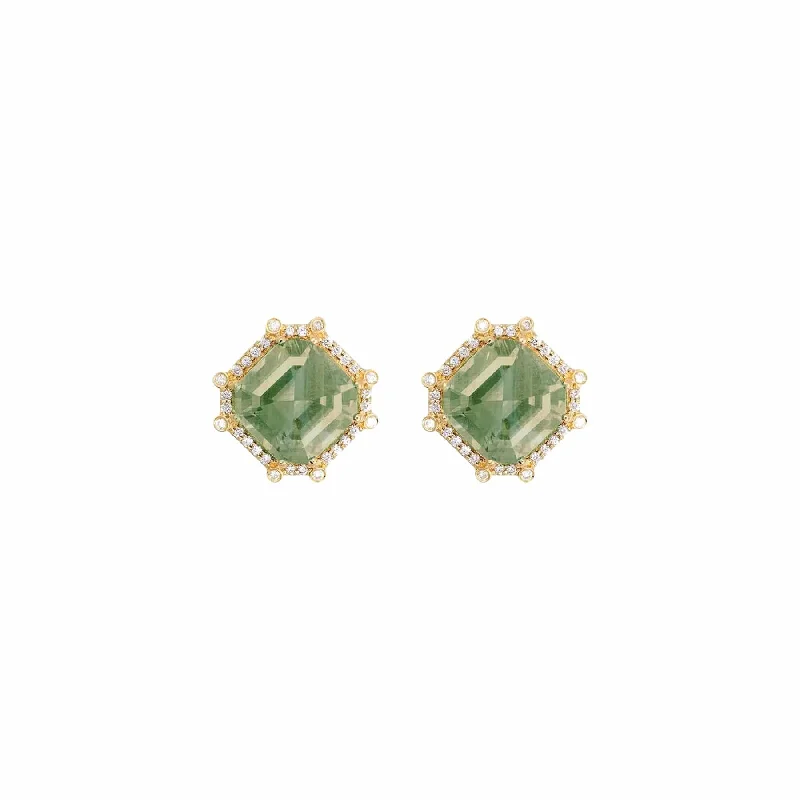 women’s bridal gold earrings-Prasiolite & Diamond Gossip Studs