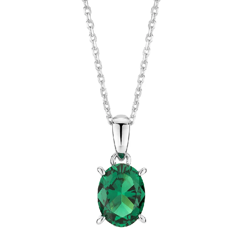 women’s layered gold necklace-Oval and Round Brilliant solitaire necklace with emerald and diamond simulants in sterling silver