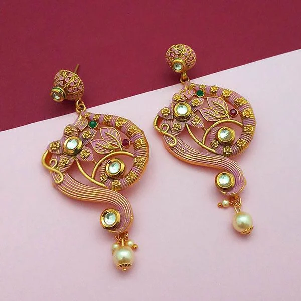 women’s stud earrings-Nikita Arts Gold Plated Stone And Pink Meenakari Copper Matte Dangler Earrings - 1313120D