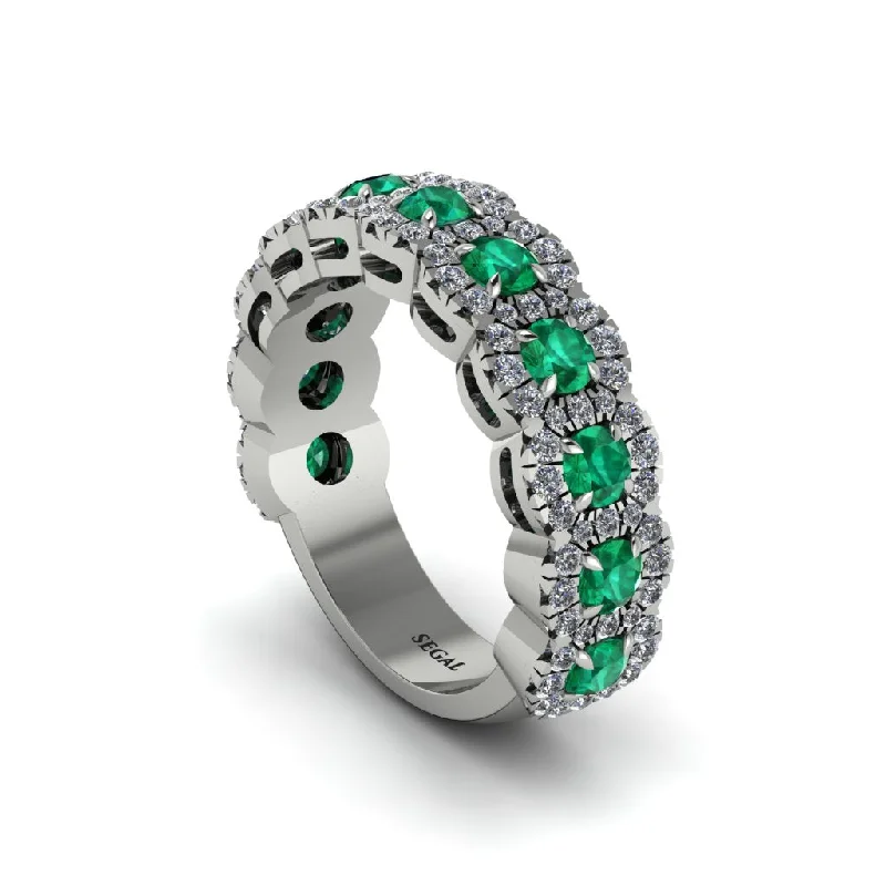 women’s antique engagement rings-Emerald Blossoming Love Halo Wedding Band - Annalise No. 6