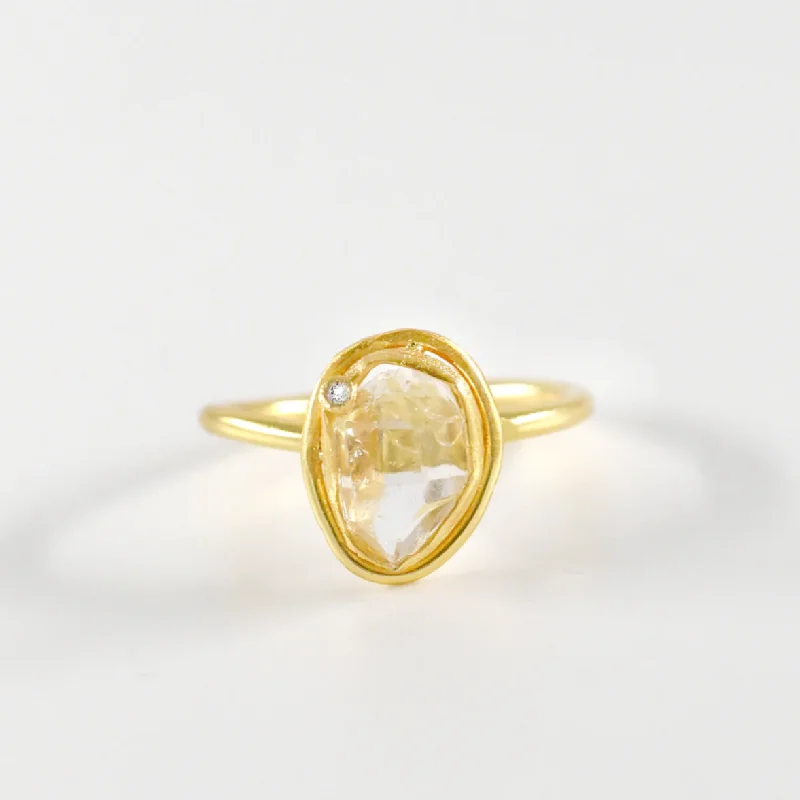 women’s luxury gold ring-Herkimer Diamond Double Bezel Gold Cocktail Ring