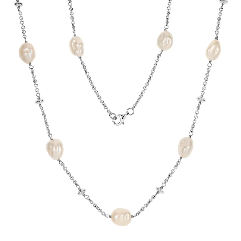 women’s casual chic necklace-Cultured freshwater pearl necklace in sterling silver