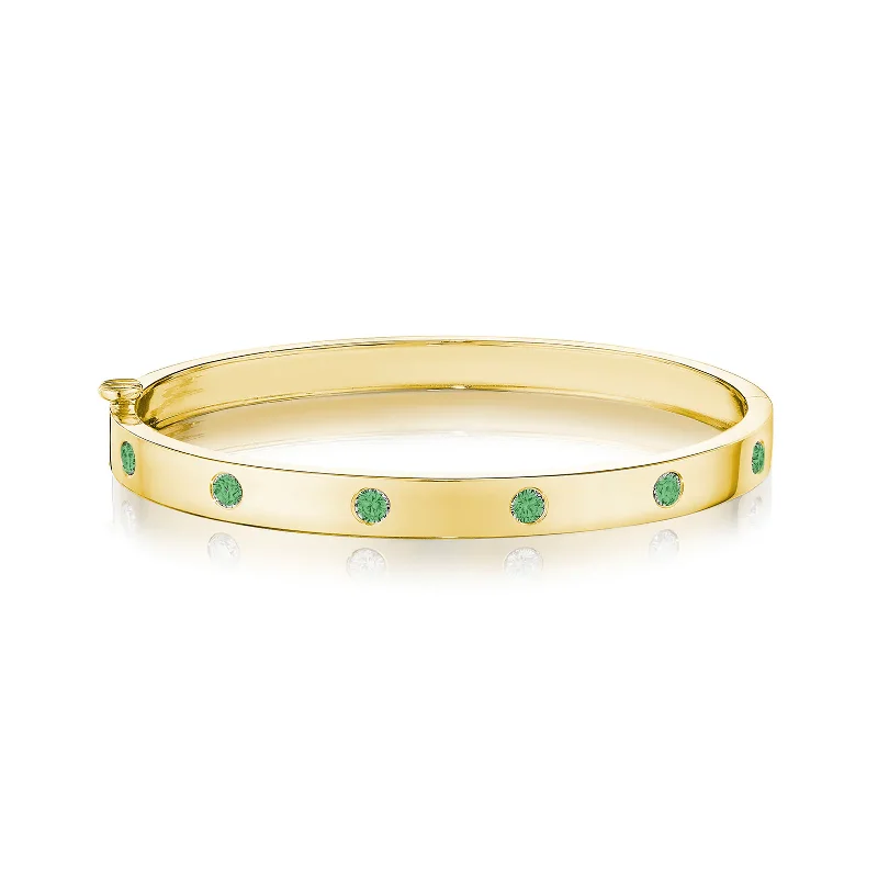 women’s chain bracelet-18k Yellow Gold Round Emerald Deco Bangle