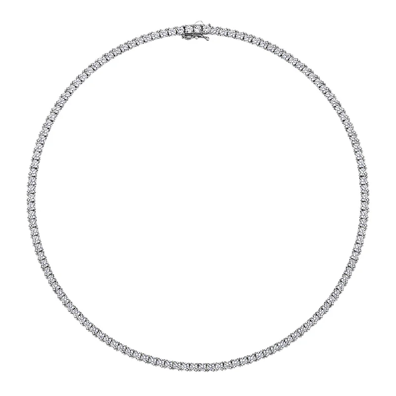 women’s pearl necklace-Round Brilliant necklace with 13.86 carats* of diamond simulants in sterling silver