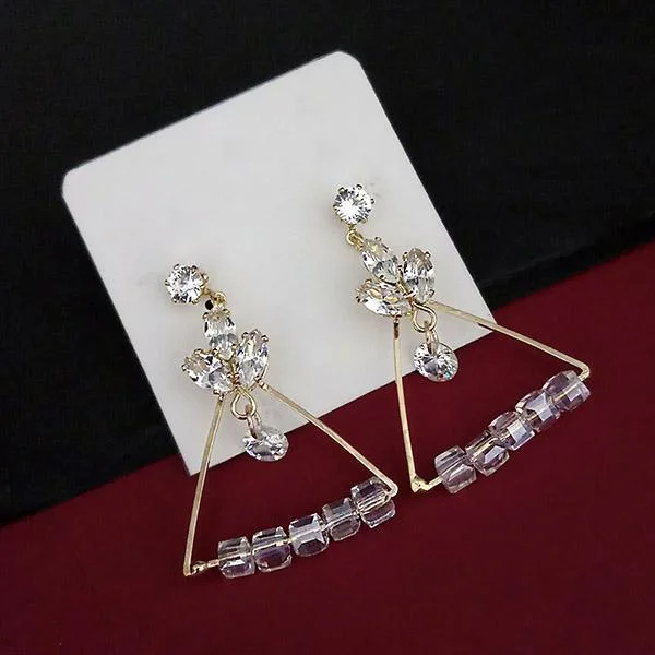 women’s wedding earrings-Urthn Crystal Stone Gold Plated Dangler Earrings - 1315832F