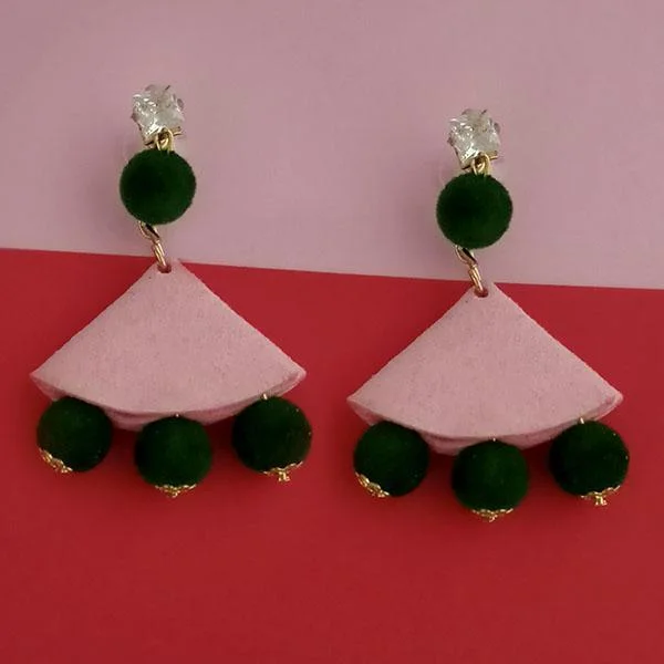 women’s rose gold earrings-Kriaa Austrian Stone And Green Pom Pom Dangler Earrings - 1315513B