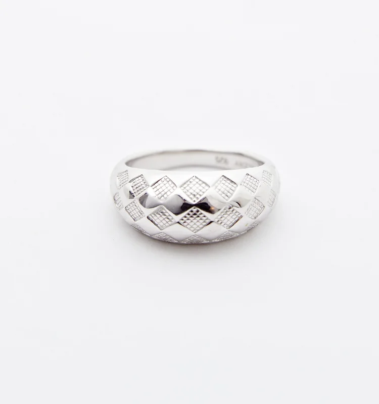 women’s promise ring-Silver Checker Dome Ring