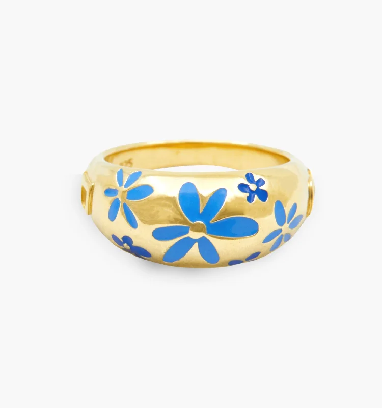 women’s solitaire ring-Flower Ring - Blue