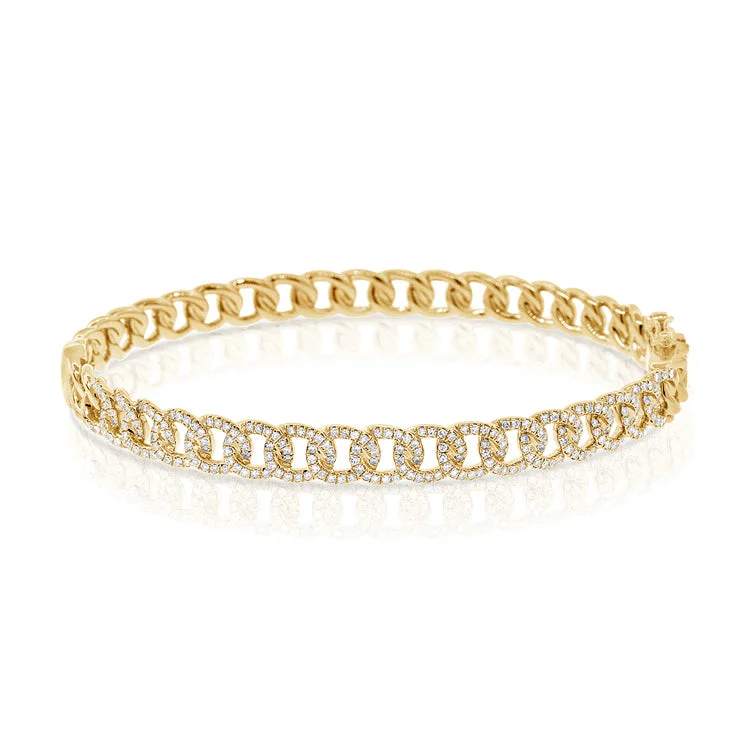 women’s platinum bracelet-14K Yellow Gold Diamond Curb Link Bangle