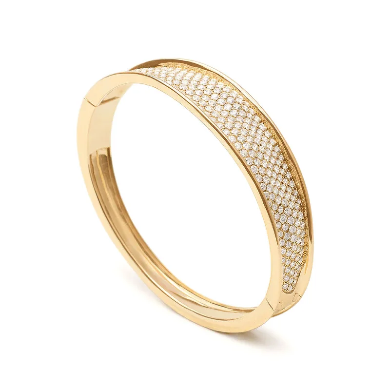 women’s luxury gemstone bracelet-Lunaria Pavé Diamond Cuff in Yellow Gold