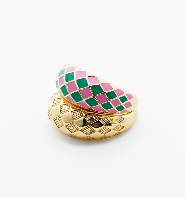 women’s retro ring-Checker Rings - Watermelon Set of 2