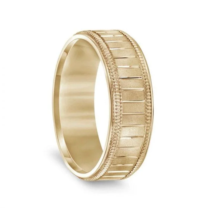 women’s vintage-inspired engagement rings-14k Yellow Gold Men’s Milgrain Wedding Band with Polished Horizontal Grooves - 7mm