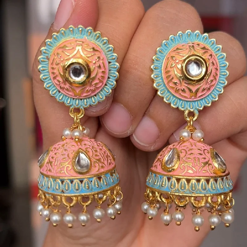 women’s evening earrings-Shringarstreet Gold Plated Meenakari & Kundan Jhumkis Earrings