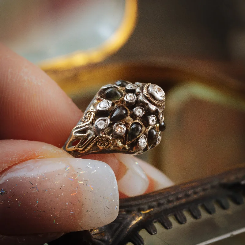 women’s vintage ring-Captivating Vintage Black Star Sapphire Thai Princess Harem Ring