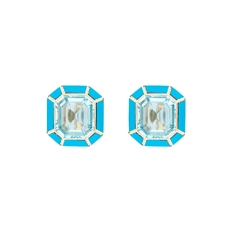 women’s bridal earrings-Blue Topaz and Turquoise Stud Earrings