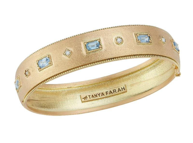 women’s sterling silver bracelet-Ceylon Sapphire & Diamond Bezel Wide Bangle