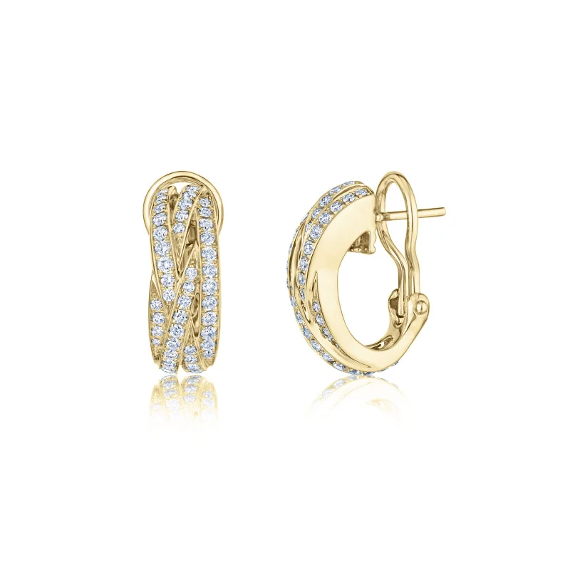 women’s bridal gold earrings-Twist Huggie Earrings with Diamonds