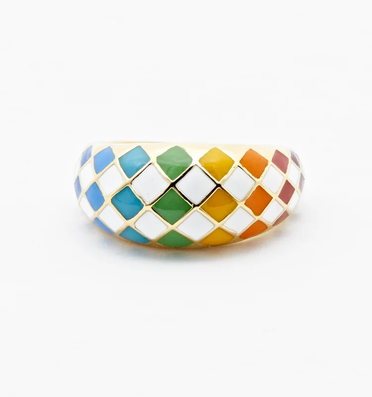 women’s unique design ring-True Rainbow Checker Ring