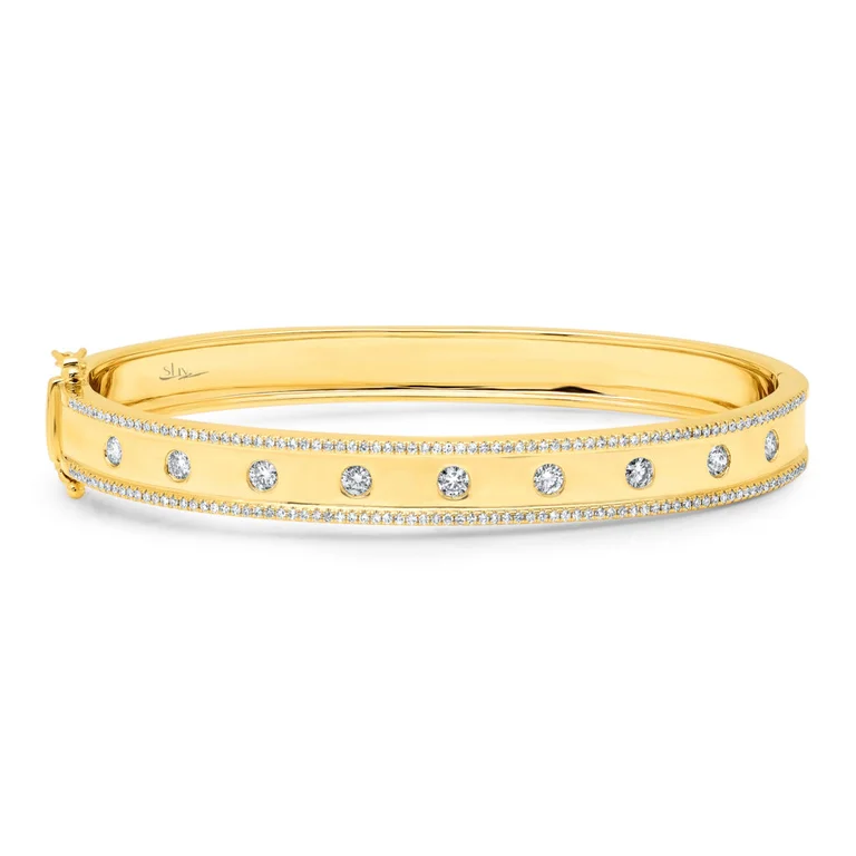 women’s simple gold bracelet-14K Yellow Gold High Polished Diamond "Lights" Bangle