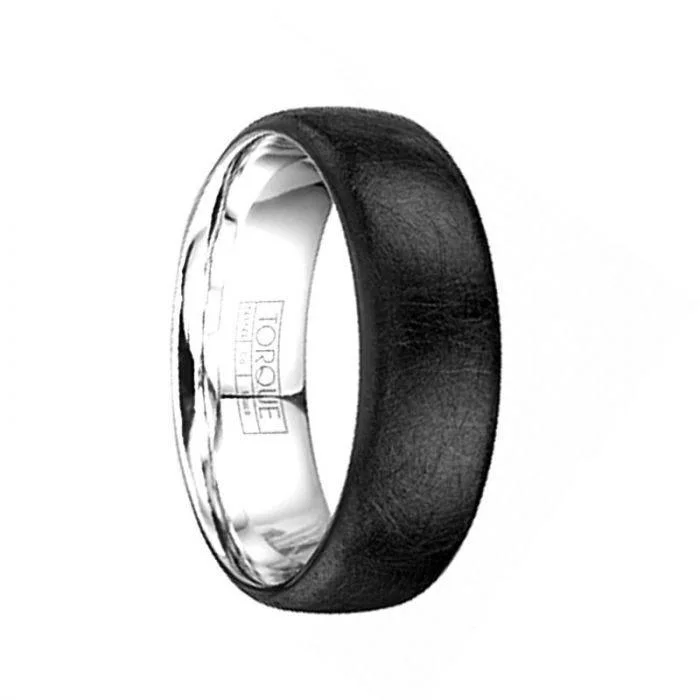 women’s vintage-inspired engagement rings-WULONG Torque Black Cobalt Wedding Band Wire Brushed Finish Center Round Edges - 7 mm