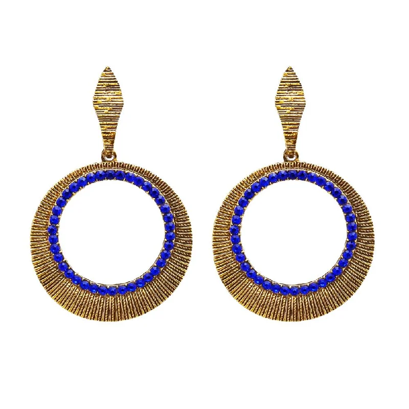 women’s pearl earrings-Kriaa Antique Gold Plated Blue Austrian Stone Dangler Earrings - 1312018D